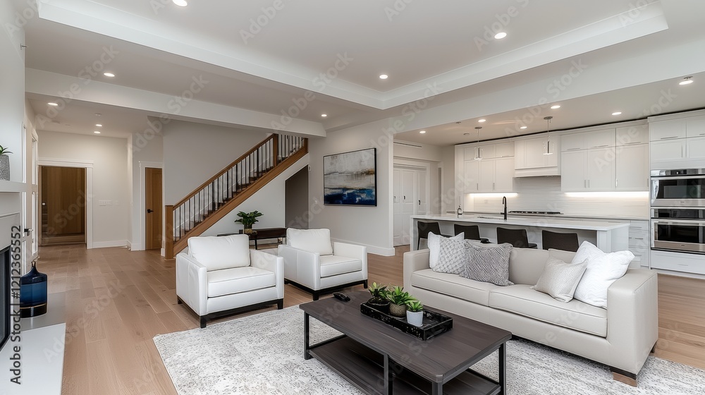 Fototapeta premium Exploring the Modern Living Room with Couch, Coffee Table and Digital Wallet Technology