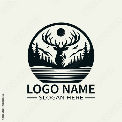 Elk Creek Logo Design, Mountain Stream Logo, Wildlife River Logo