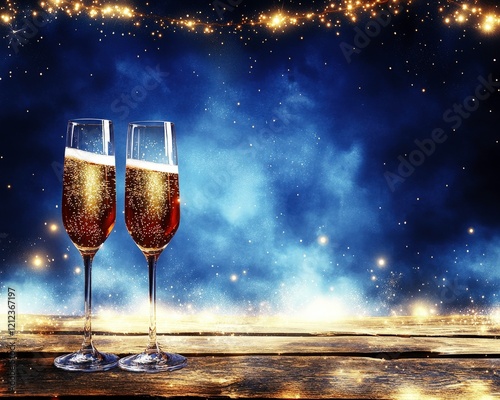 Sparkling Champagne Toasting Festive Night Scene