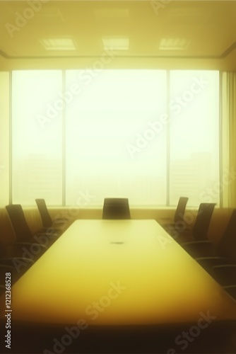 Empty conference room with large window.