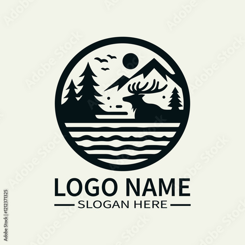 Elk Creek Logo Design, Mountain Stream Logo, Wildlife River Logo photo