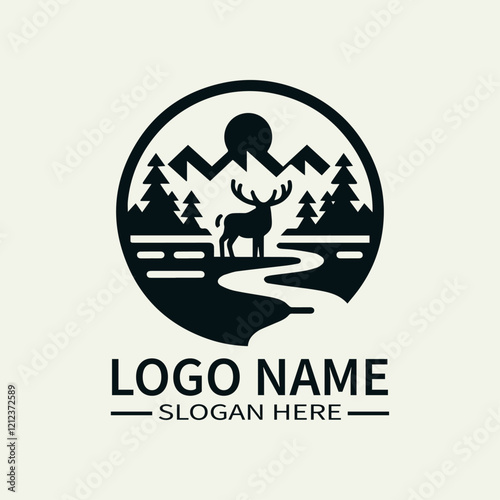 Elk Creek Logo Design, Mountain Stream Logo, Wildlife River Logo