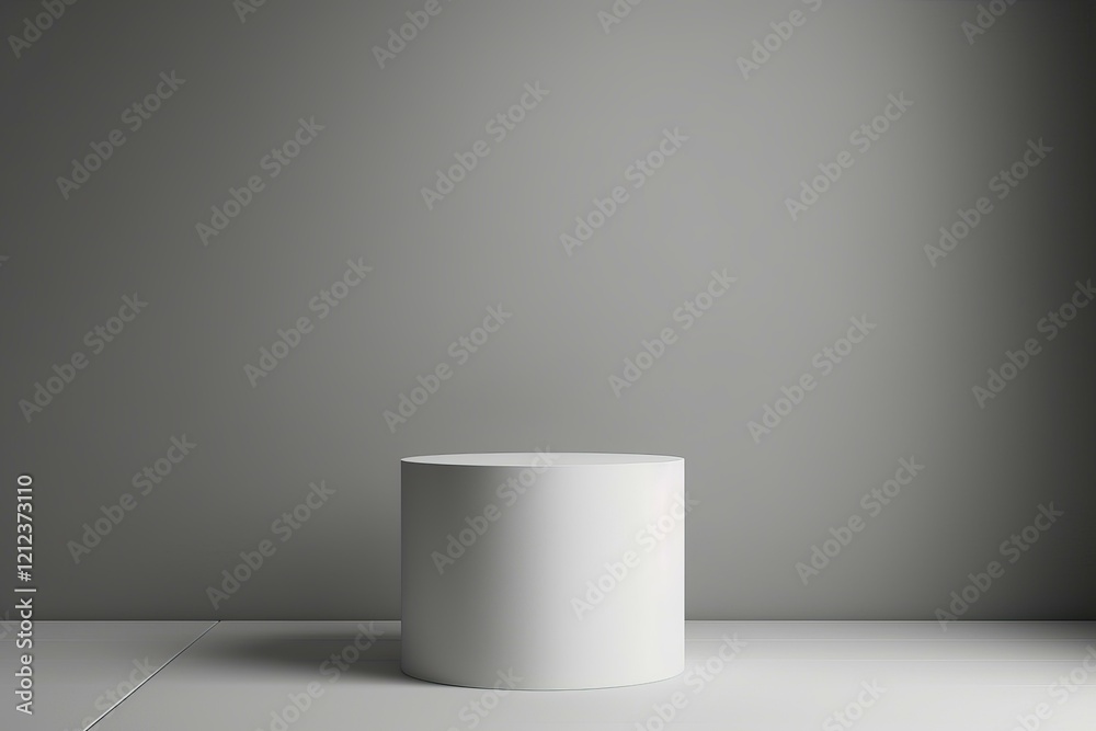 Fotografie White cylindrical podium on gray backdrop, creating a minimalist and elegant spa