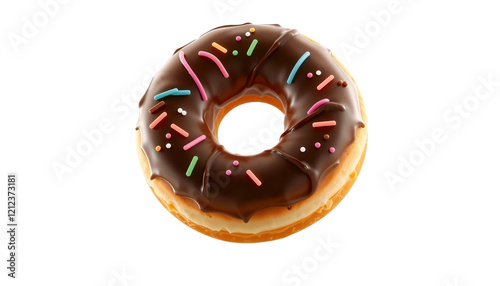 Classic Chocolate Donut with Rainbow Sprinkles on Transparent Background
