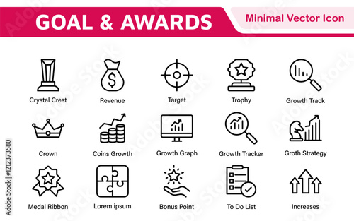 Goal & Awards Icon Set. A motivational collection of icons designed to celebrate achievements and aspirations, perfect for personal development, coaching, and recognition.