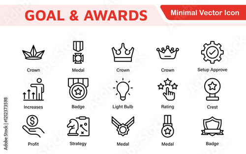 Goal & Awards Icon Set. A motivational collection of icons designed to celebrate achievements and aspirations, perfect for personal development, coaching, and recognition.