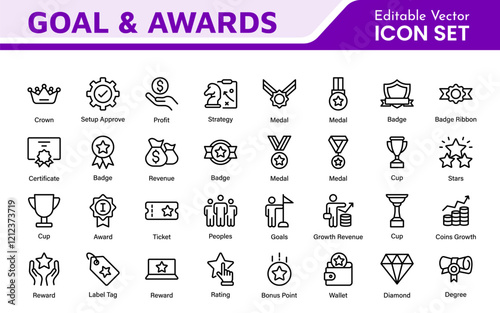 Goal & Awards Icon Set. A motivational collection of icons designed to celebrate achievements and aspirations, perfect for personal development, coaching, and recognition.