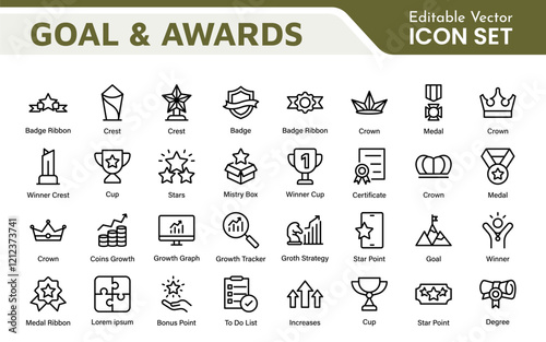 Goal & Awards Icon Set. A motivational collection of icons designed to celebrate achievements and aspirations, perfect for personal development, coaching, and recognition.
