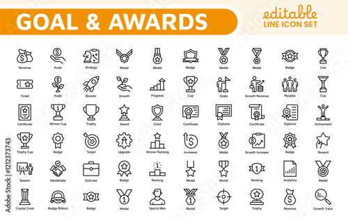 Goal & Awards Icon Set. A motivational collection of icons designed to celebrate achievements and aspirations, perfect for personal development, coaching, and recognition.