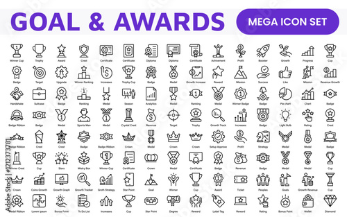 Goal & Awards Icon Set. A motivational collection of icons designed to celebrate achievements and aspirations, perfect for personal development, coaching, and recognition.