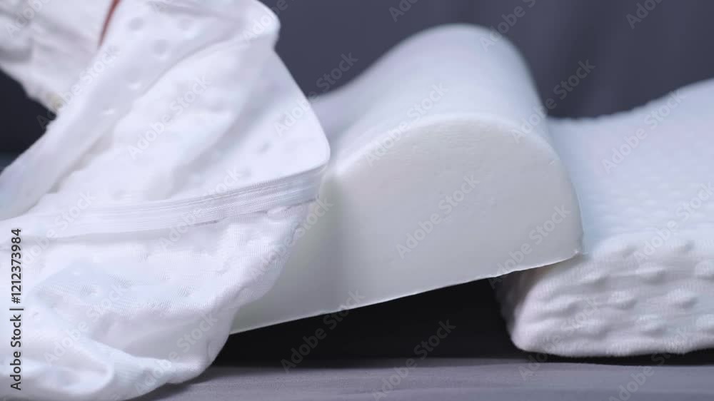 Preparing for sleep, woman arranges pillows for comfort. Neck pillows for comfortable travel by plane, car, or bus. Preparing for sleep, woman arranges pillows for comfort. Neck pillows for comfortable travel by plane, car, or bus.