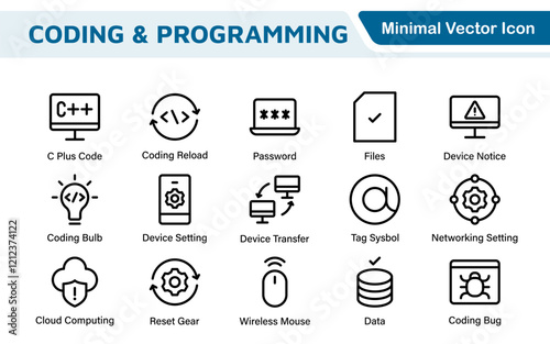 Programming coding set of web icons in line style. Software development icons for web and mobile app. Code, api, programmer, developer, information technology, coder and more.