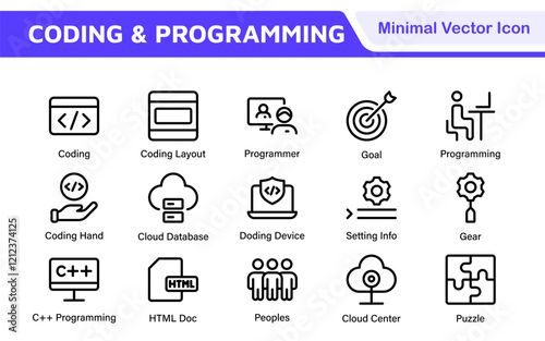 Programming coding set of web icons in line style. Software development icons for web and mobile app. Code, api, programmer, developer, information technology, coder and more.