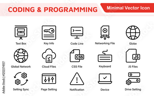 Programming coding set of web icons in line style. Software development icons for web and mobile app. Code, api, programmer, developer, information technology, coder and more.
