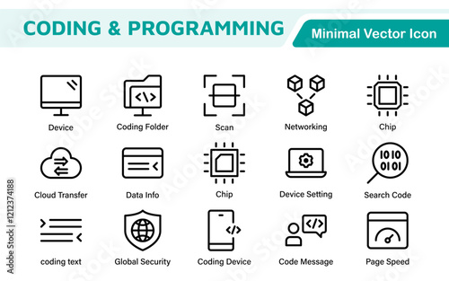 Programming coding set of web icons in line style. Software development icons for web and mobile app. Code, api, programmer, developer, information technology, coder and more.