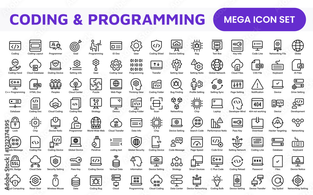 Programming coding set of web icons in line style. Software development icons for web and mobile app. Code, api, programmer, developer, information technology, coder and more. Programming coding set of web icons in line style. Software development icons for web and mobile app. Code, api, programmer, developer, information technology, coder and more.