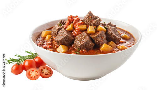  Delicious beef goulash splashing in a bowl png