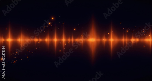 Abstract vertical lines of glowing Brown tones create a smooth sound wave effect on a dark blue background