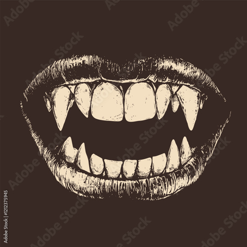 Modern Editable Vector Screen Print of Vampire Fangs