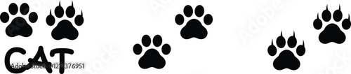 Cat paw print design flat and line icon set. Black vector collection isolated on transparent background. Footprint pet step symbol for animal zoo, vet logo element apps and websites.