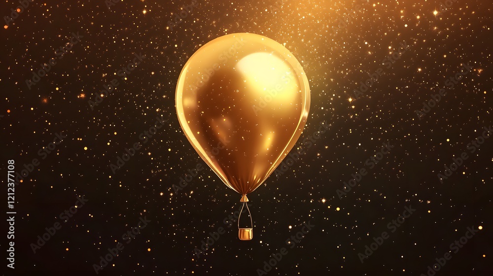 Obraz premium Golden balloon floating amidst sparkling lights celebration event magical atmosphere close-up view festive concept