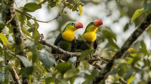 Keel-billed Toucan (Ramphastos sulfuratus) is a near-passerine bird found in tropical South America. It is easily recognised by its huge, colourful beak. The sexes are similar in appearance photo