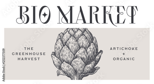 Artichoke, vegetable. Tag, label, sign, vintage retro print, black white artichoke drawing, sketch ink pencil draw, engrave old school style. Sketch artwork silhouette artichoke. Vector Illustration
