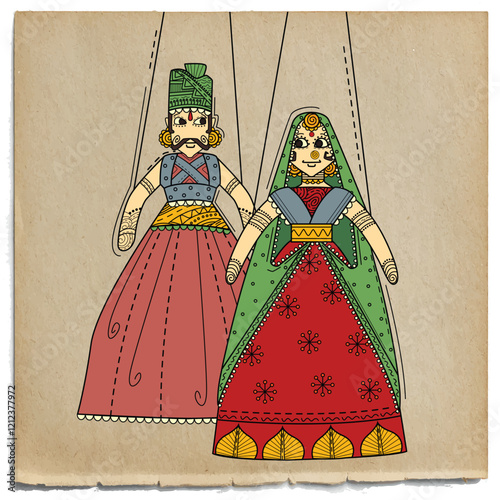 vector illustration of desi (indian) art style rajasthani puppet.
