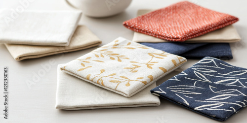 Handmade fabric coasters in various colors and patterns, perfect for decor