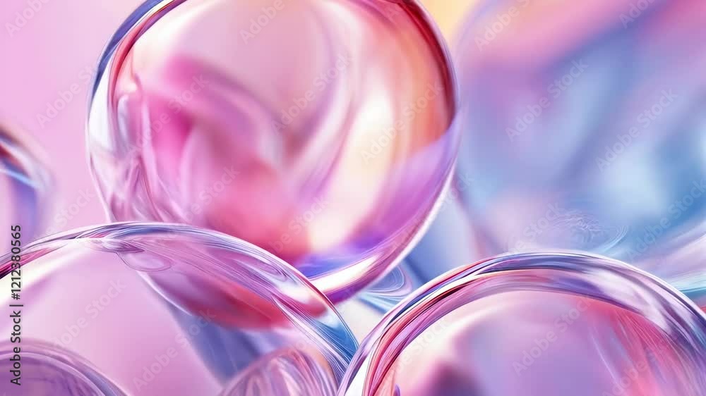 Vibrant abstract glass orbs in pastel colors with subtle movement and light effects