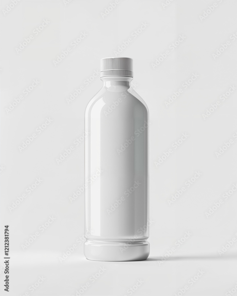 Blank white water bottle stands upright against a minimal background highlighting its sleek design and modern appeal Blank white water bottle stands upright against a minimal background highlighting its sleek design and modern appeal