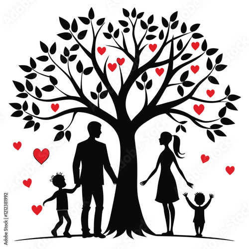 Beautifully Love tree silhouette Valentine Silhouette and love vector