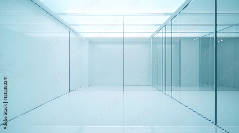 Fototapeta premium Modern Minimalist Office Interior Design: Glass Walls and Bright Spaces