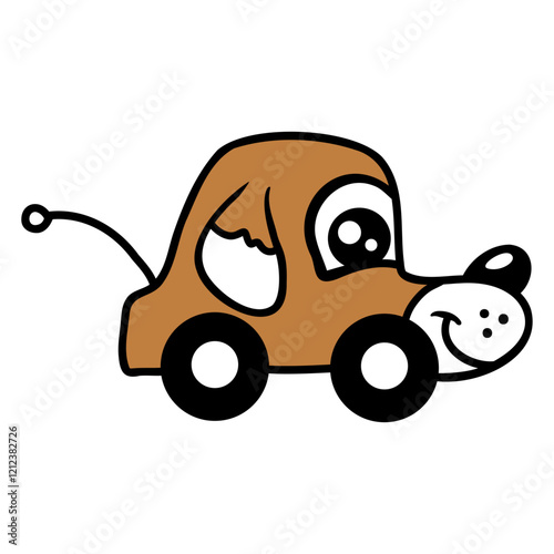 Dog Car Toy Remote-Controlled Driving Wheels Sweet Design Lover Art Vector Illustration Card T-Shirt Poster Sticker Graphic Print Decorative Drawing Isolated Logo Decoration Symbol Creative Cool Style