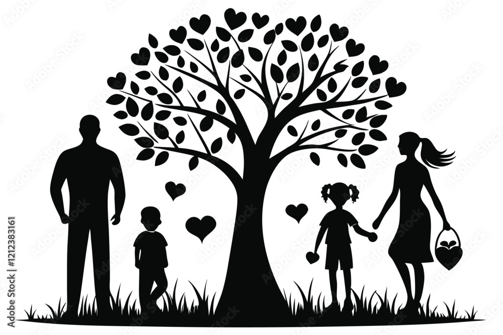 A man and woman are standing under a tree with hearts A man and woman are standing under a tree with hearts