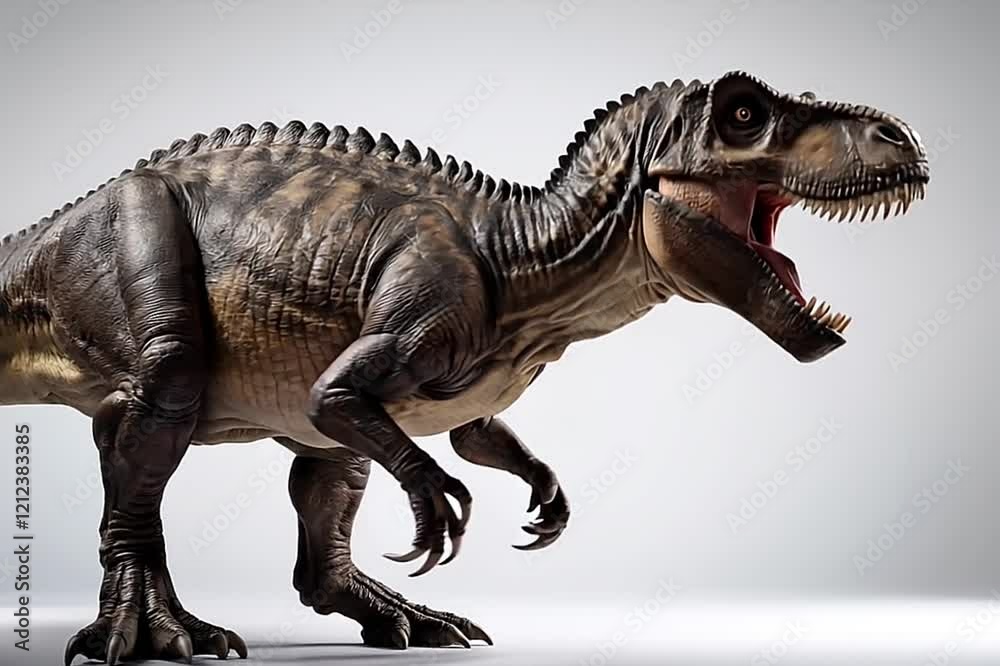 A Dinosaur Trex Roaring on a plain background