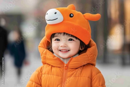 A children jacket with a playful zipper featuring a pull tab shaped like a cartoon character