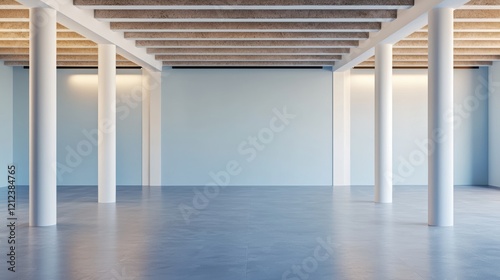 Illuminated blue room with white columns modern interior design