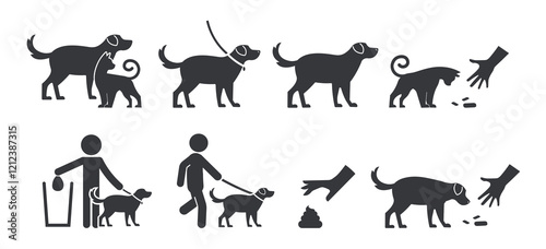 Bundle set icon sign pets, dog, leash, clean after, do not feed dog and cat, fot safety label