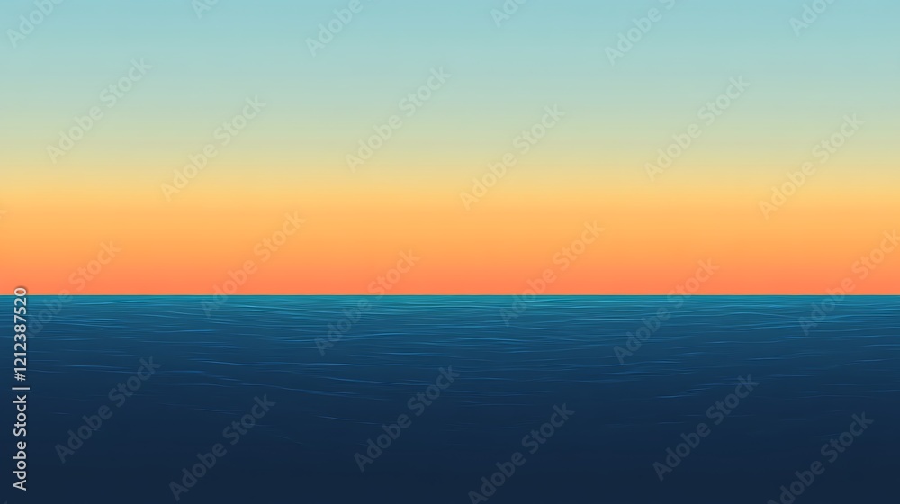 Obraz premium Calm ocean sunset, horizon view, peaceful scene, background image