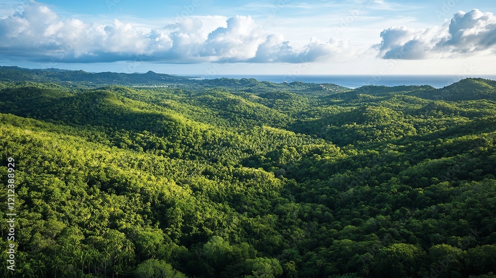 Panoramic aerial view of a diverse forest, showcasing the rich tapestry of verdant hues from its lush vegetation. Panoramic aerial view of a diverse forest, showcasing the rich tapestry of verdant hues from its lush vegetation.