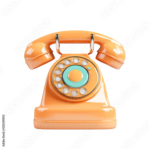 Retro Orange Rotary Phone, 3D Render