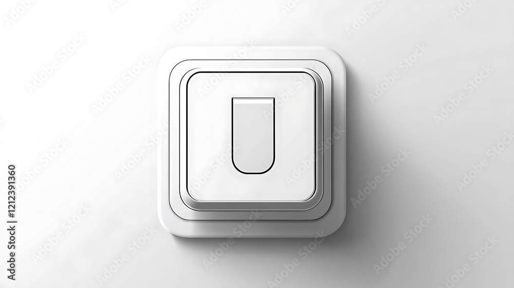 White electrical switch, minimalist design, clean background, wall-mounted. Possible use showcasing modern technology White electrical switch, minimalist design, clean background, wall-mounted. Possible use showcasing modern technology