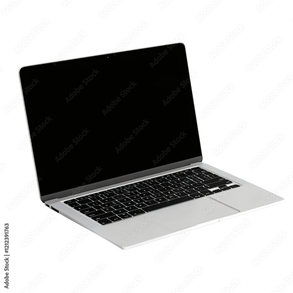 Silver Laptop Computer Mockup, Isolated Black Background
