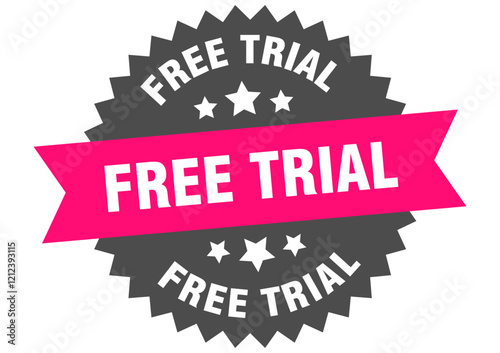 free trial. free trial round pink label isolated on transparent background