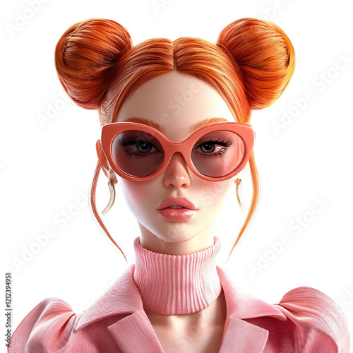 Stylish Redhead Woman in Pink Outfit & Sunglasses