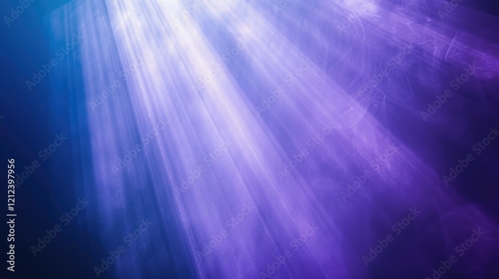Obraz premium Abstract image of light rays in purple hues, creating a serene underwater atmosphere.