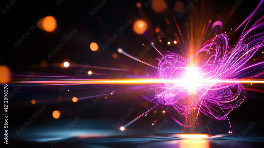 Fototapeta premium Abstract digital art with vibrant pink and orange light beams, creating dynamic energy effect