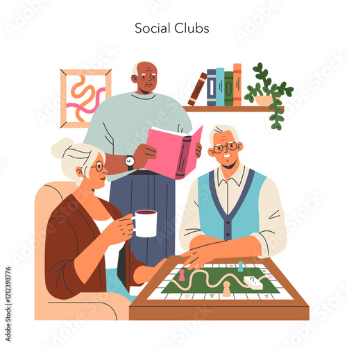 Pensioners Cope With Loneless. Flat Vector Illustration