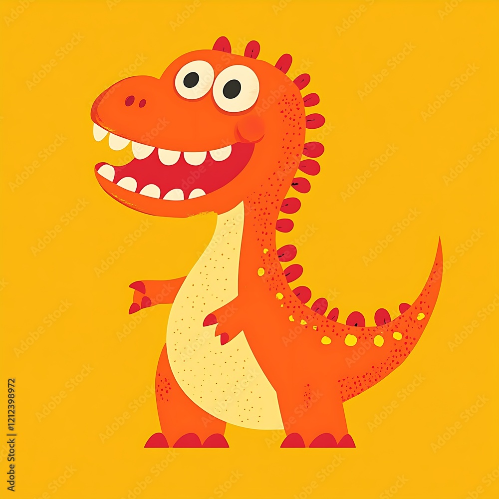 Fototapeta premium Cute cartoon dinosaur, cheerful, children's illustration, playful pose